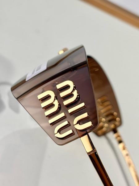 MIU MIU Magnesium Aluminum Alloy Irregular Shape Sunglasses Women's Gold Pink