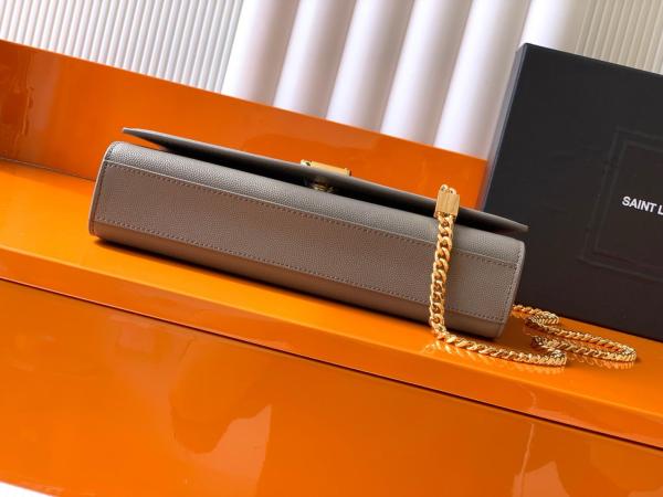 SAINT LAURENT KATE Cow Leather Shoulder Bag Crossbody Bag Medium Size Women's Gray Khaki 364021-BOW0W-1229 size 24*5.5*14.5 cm