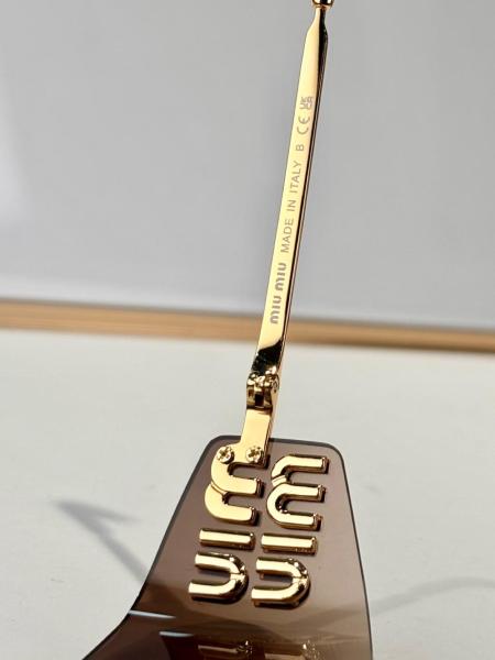 MIU MIU Magnesium Aluminum Alloy Irregular Shape Sunglasses Women's Gold Pink