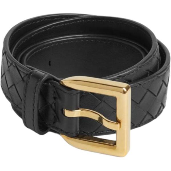 Bottega Veneta Calfskin Leather Belts Unisex Black 2.5CM