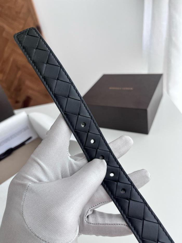 Bottega Veneta Calfskin Leather Belts Unisex Black 2.5CM