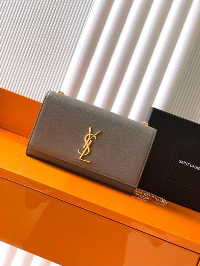 SAINT LAURENT KATE Cow Leather Shoulder Bag Crossbody Bag Medium Size Women's Gray Khaki 364021-BOW0W-1229 size 24*5.5*14.5 cm