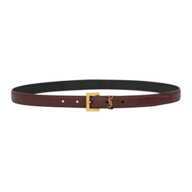 SAINT LAURENT Cow Leather Belts Women's Red Sandalwood Color Width 2CM