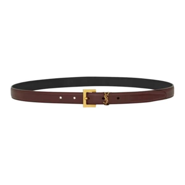SAINT LAURENT Cow Leather Belts Women's Red Sandalwood Color Width 2CM