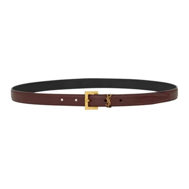 SAINT LAURENT Cow Leather Belts Women's Red Sandalwood Color Width 2CM