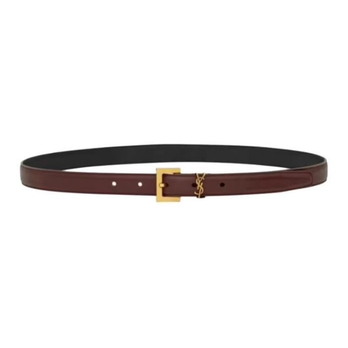 SAINT LAURENT Cow Leather Belts Women's Red Sandalwood Color Width 2CM