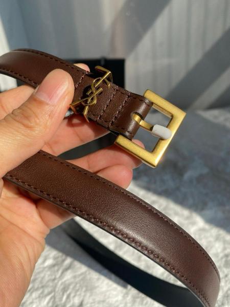 SAINT LAURENT Cow Leather Belts Women's Red Sandalwood Color Width 2CM