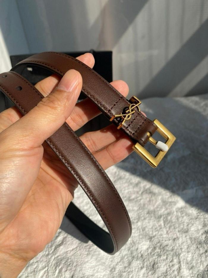 SAINT LAURENT Cow Leather Belts Women's Red Sandalwood Color Width 2CM