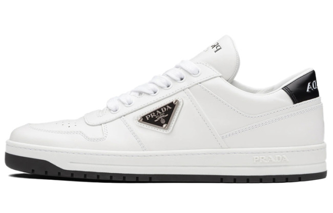 PRADA Downtown Perforated Leather Sneakers 'White Black'