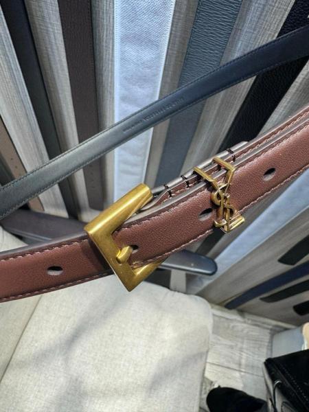 SAINT LAURENT Cow Leather Belts Women's Red Sandalwood Color Width 2CM