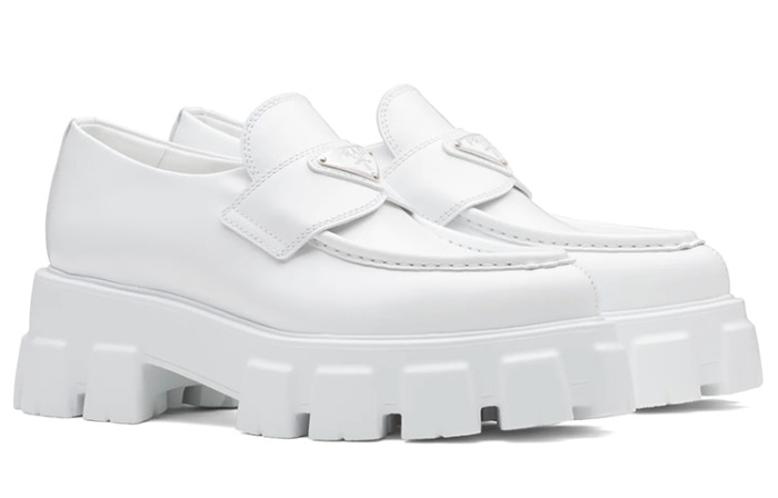 PRADA Brushed Leather Pointy Monolith Loafers 'White' Women's