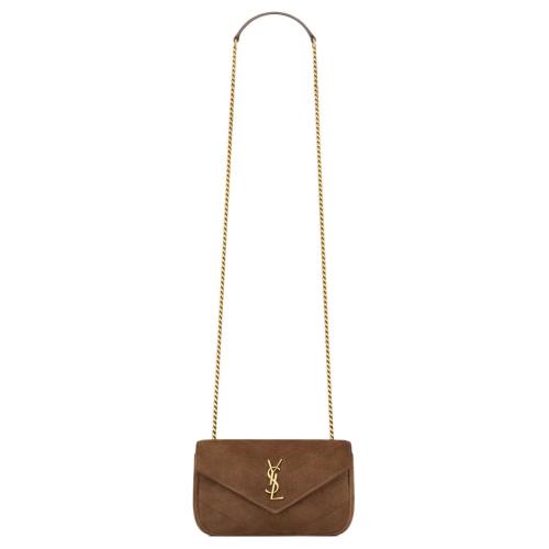 SAINT LAURENT LOULOU Calfskin Crossbody Bag, Shoulder Bag Mini Women's Brown Coffee 577475-AAFE1-6593 size 20*5*12 cm