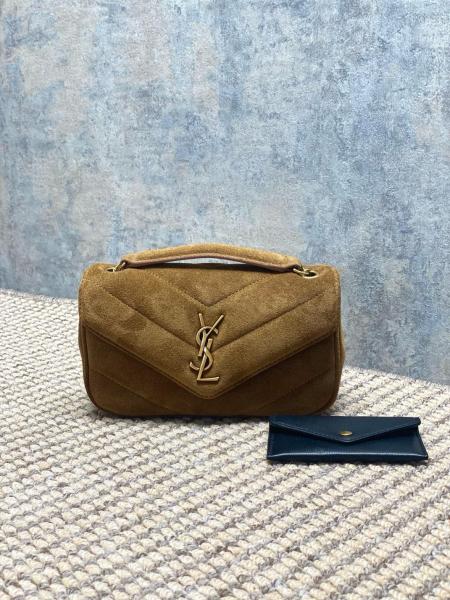 SAINT LAURENT LOULOU Calfskin Crossbody Bag, Shoulder Bag Mini Women's Brown Coffee 577475-AAFE1-6593 size 20*5*12 cm