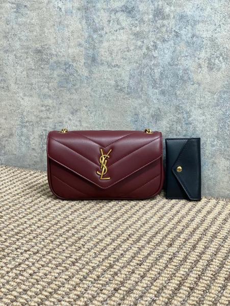 SAINT LAURENT Lambskin Crossbody Bag, Shoulder Bag Mini Women's Cabernet Sauvignon Red 821749-AAEAX-6197 size 20*5*12 cm