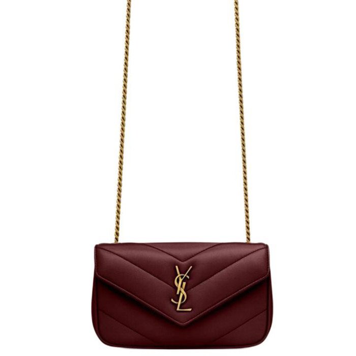 SAINT LAURENT Lambskin Crossbody Bag, Shoulder Bag Mini Women's Cabernet Sauvignon Red 821749-AAEAX-6197 size 20*5*12 cm