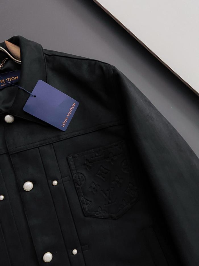 Louis Vuitton Suede Leather Type II Trucker Jacket Black