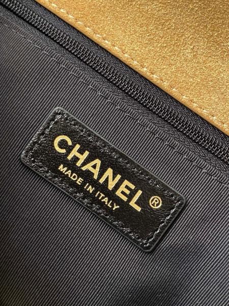 CHANEL Calfskin Suede Dual Blend One Shoulder Handbag Large Women's Beige & Black AS5637-B20827-U1536 size 29*8*18 cm