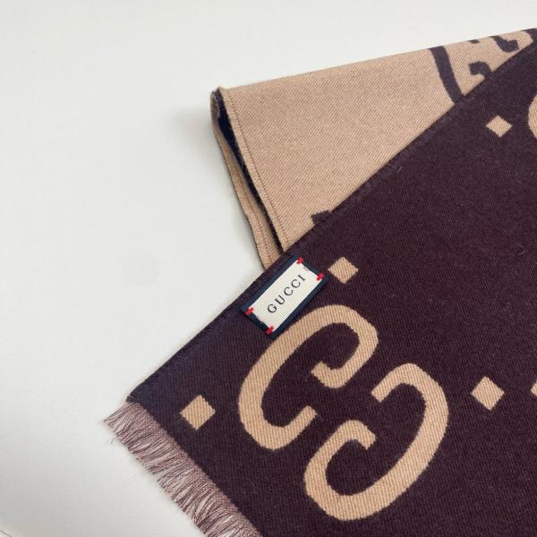GUCCI Wool Knit Scarves Brown 35*190 cm