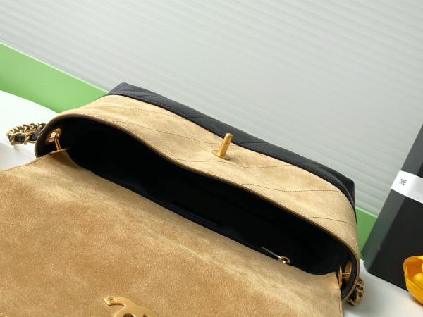 CHANEL Calfskin Suede Dual Blend One Shoulder Handbag Large Women's Beige & Black AS5637-B20827-U1536 size 29*8*18 cm