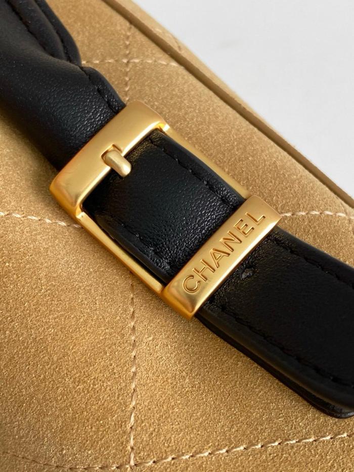 CHANEL Calfskin Suede Dual Blend One Shoulder Handbag Large Women's Beige & Black AS5637-B20827-U1536 size 29*8*18 cm