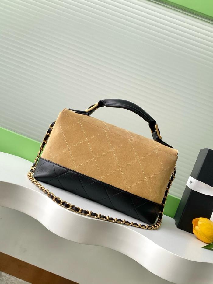 CHANEL Calfskin Suede Dual Blend One Shoulder Handbag Large Women's Beige & Black AS5637-B20827-U1536 size 29*8*18 cm