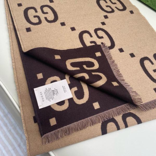 GUCCI Wool Knit Scarves Brown 35*190 cm