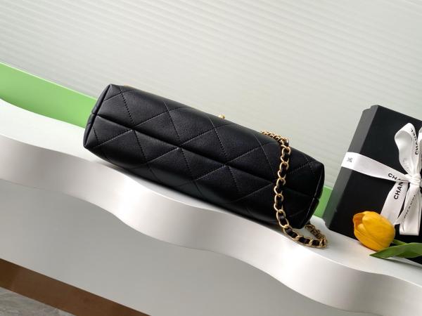 CHANEL Calfskin Suede Dual Blend One Shoulder Handbag Large Women's Beige & Black AS5637-B20827-U1536 size 29*8*18 cm