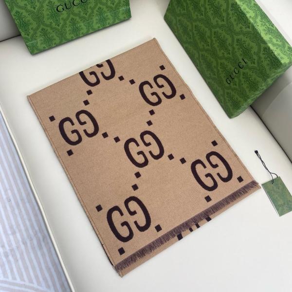 GUCCI Wool Knit Scarves Brown 35*190 cm