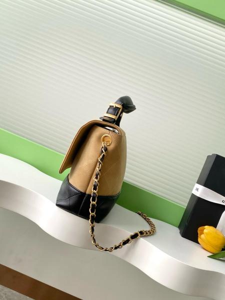 CHANEL Calfskin Suede Dual Blend One Shoulder Handbag Large Women's Beige & Black AS5637-B20827-U1536 size 29*8*18 cm