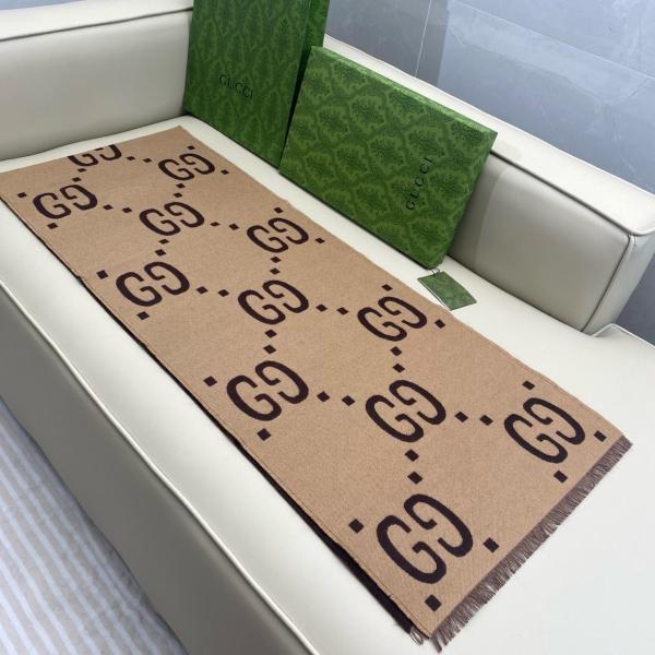 GUCCI Wool Knit Scarves Brown 35*190 cm