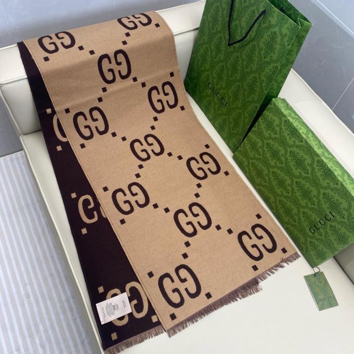 GUCCI Wool Knit Scarves Brown 35*190 cm