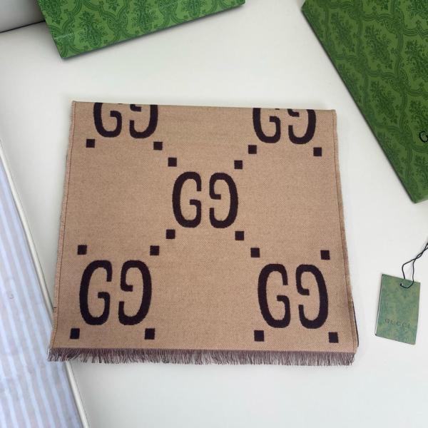 GUCCI Wool Knit Scarves Brown 35*190 cm
