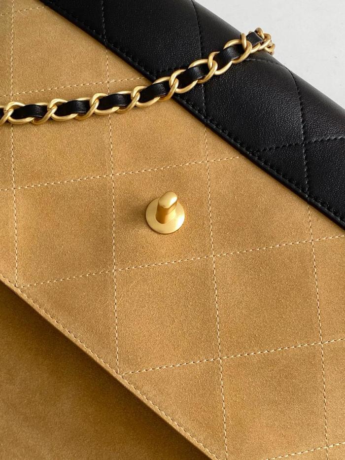 CHANEL Calfskin Suede Dual Blend One Shoulder Handbag Large Women's Beige & Black AS5637-B20827-U1536 size 29*8*18 cm