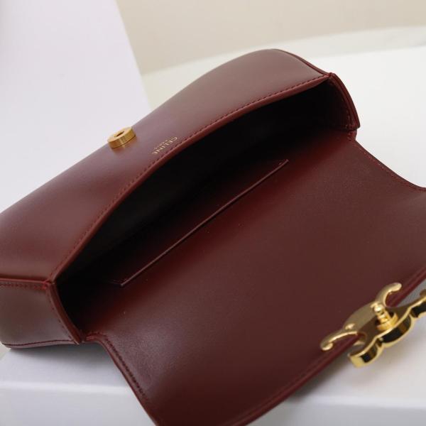 CELINE Calfskin Shoulder Bag, Crossbody Bag, Handbag Women's Light Burgundy 119533BF4-28LB size 20*5*11.5 cm