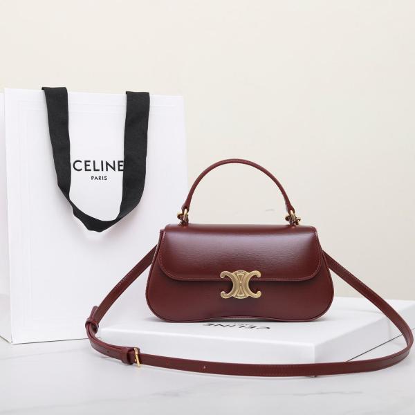CELINE Calfskin Shoulder Bag, Crossbody Bag, Handbag Women's Light Burgundy 119533BF4-28LB size 20*5*11.5 cm