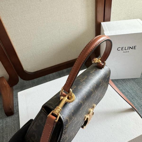 CELINE Logo Print Cow Leather Shoulder Bag, Crossbody Bag, Handbag Women's Tawny 119532FN1-04LU size 20*5*11.5 cm