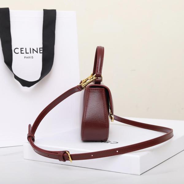 CELINE Calfskin Shoulder Bag, Crossbody Bag, Handbag Women's Light Burgundy 119533BF4-28LB size 20*5*11.5 cm