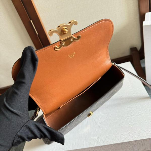 CELINE Logo Print Cow Leather Shoulder Bag, Crossbody Bag, Handbag Women's Tawny 119532FN1-04LU size 20*5*11.5 cm