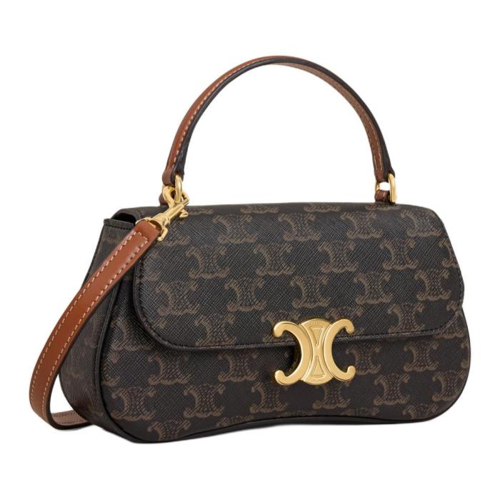 CELINE Logo Print Cow Leather Shoulder Bag, Crossbody Bag, Handbag Women's Tawny 119532FN1-04LU size 20*5*11.5 cm