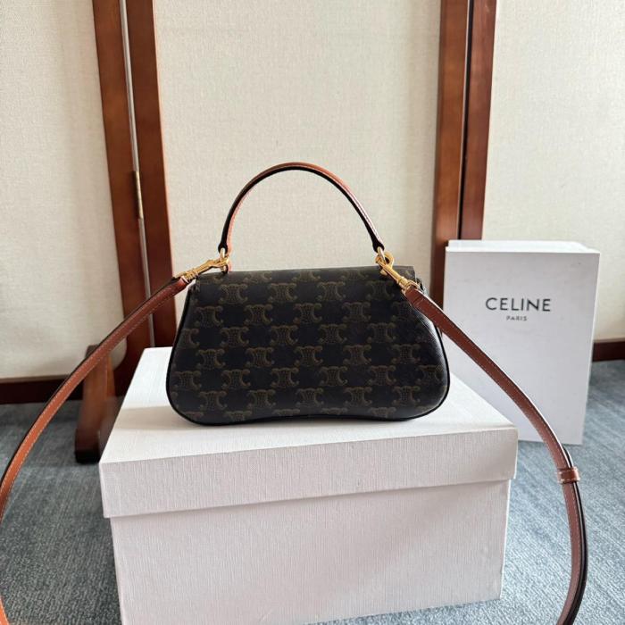 CELINE Logo Print Cow Leather Shoulder Bag, Crossbody Bag, Handbag Women's Tawny 119532FN1-04LU size 20*5*11.5 cm