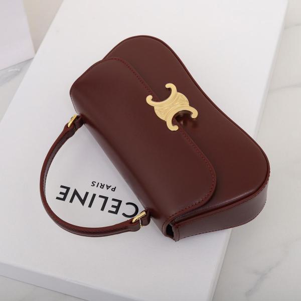 CELINE Calfskin Shoulder Bag, Crossbody Bag, Handbag Women's Light Burgundy 119533BF4-28LB size 20*5*11.5 cm