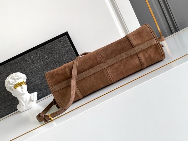 PRADA Bonnie Suede One Shoulder Handbag Medium Women's Cocoa Brown 1BA426_2C4S_F0324 size 32*12*15.5 cm