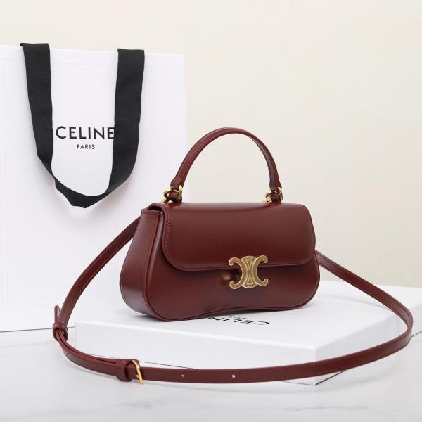 CELINE Calfskin Shoulder Bag, Crossbody Bag, Handbag Women's Light Burgundy 119533BF4-28LB size 20*5*11.5 cm
