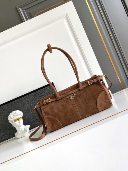 PRADA Bonnie Suede One Shoulder Handbag Medium Women's Cocoa Brown 1BA426_2C4S_F0324 size 32*12*15.5 cm
