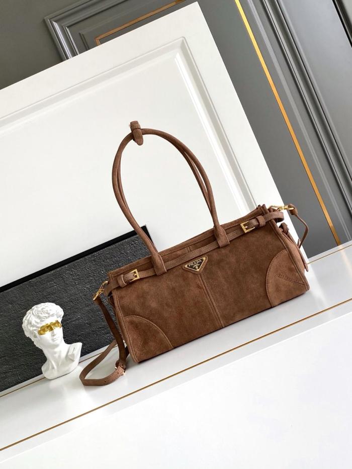 PRADA Bonnie Suede One Shoulder Handbag Medium Women's Cocoa Brown 1BA426_2C4S_F0324 size 32*12*15.5 cm