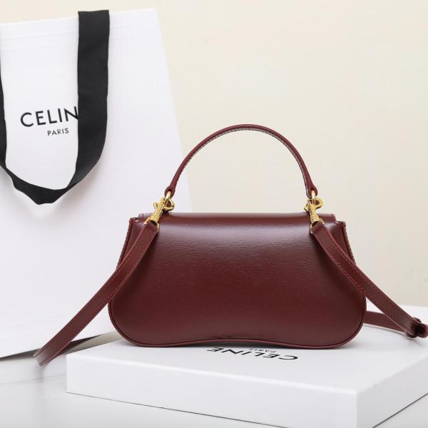 CELINE Calfskin Shoulder Bag, Crossbody Bag, Handbag Women's Light Burgundy 119533BF4-28LB size 20*5*11.5 cm