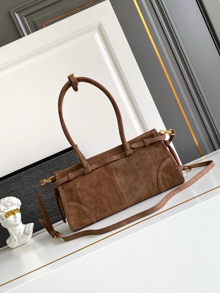 PRADA Bonnie Suede One Shoulder Handbag Medium Women's Cocoa Brown 1BA426_2C4S_F0324 size 32*12*15.5 cm