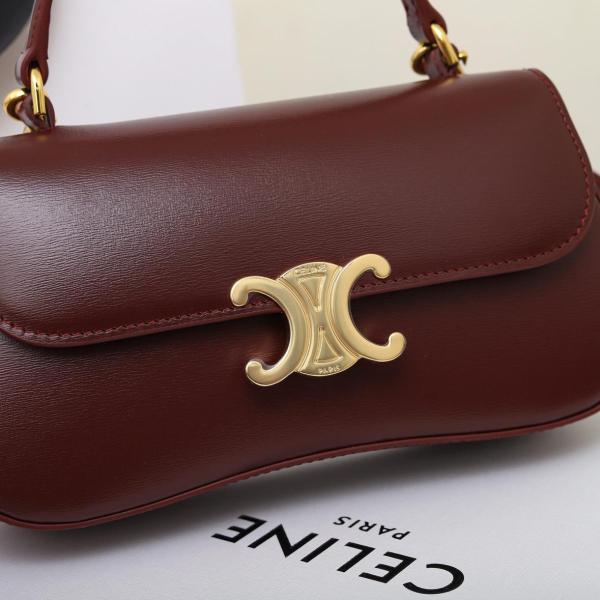 CELINE Calfskin Shoulder Bag, Crossbody Bag, Handbag Women's Light Burgundy 119533BF4-28LB size 20*5*11.5 cm