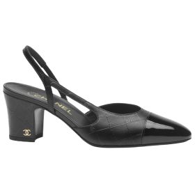 CHANEL Chunky Heel High Heels 6.5cm Women's Black