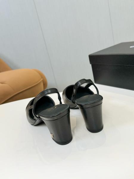 CHANEL Chunky Heel High Heels 6.5cm Women's Black